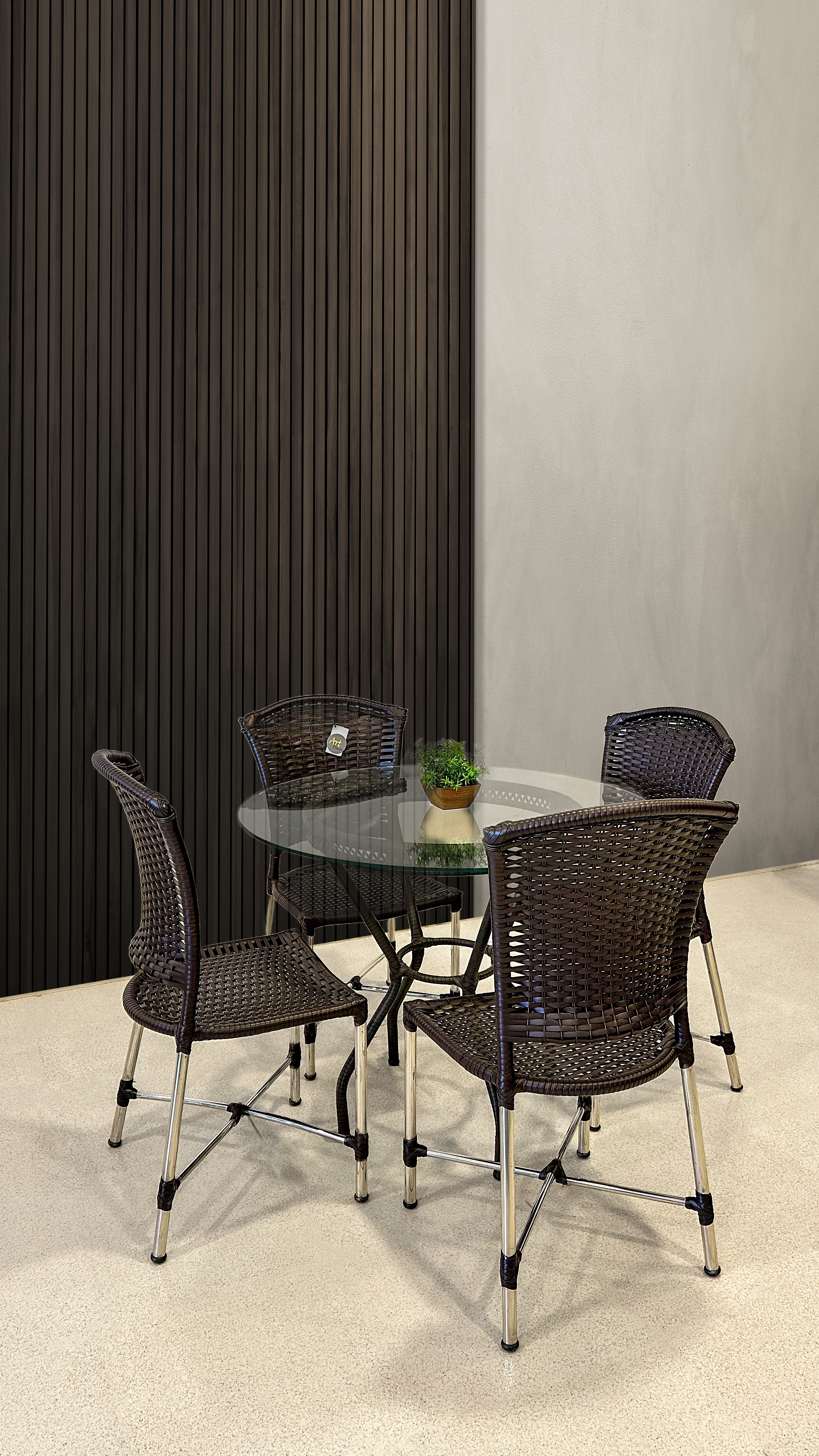 Mesa Jantar Vidro e Vime Preto