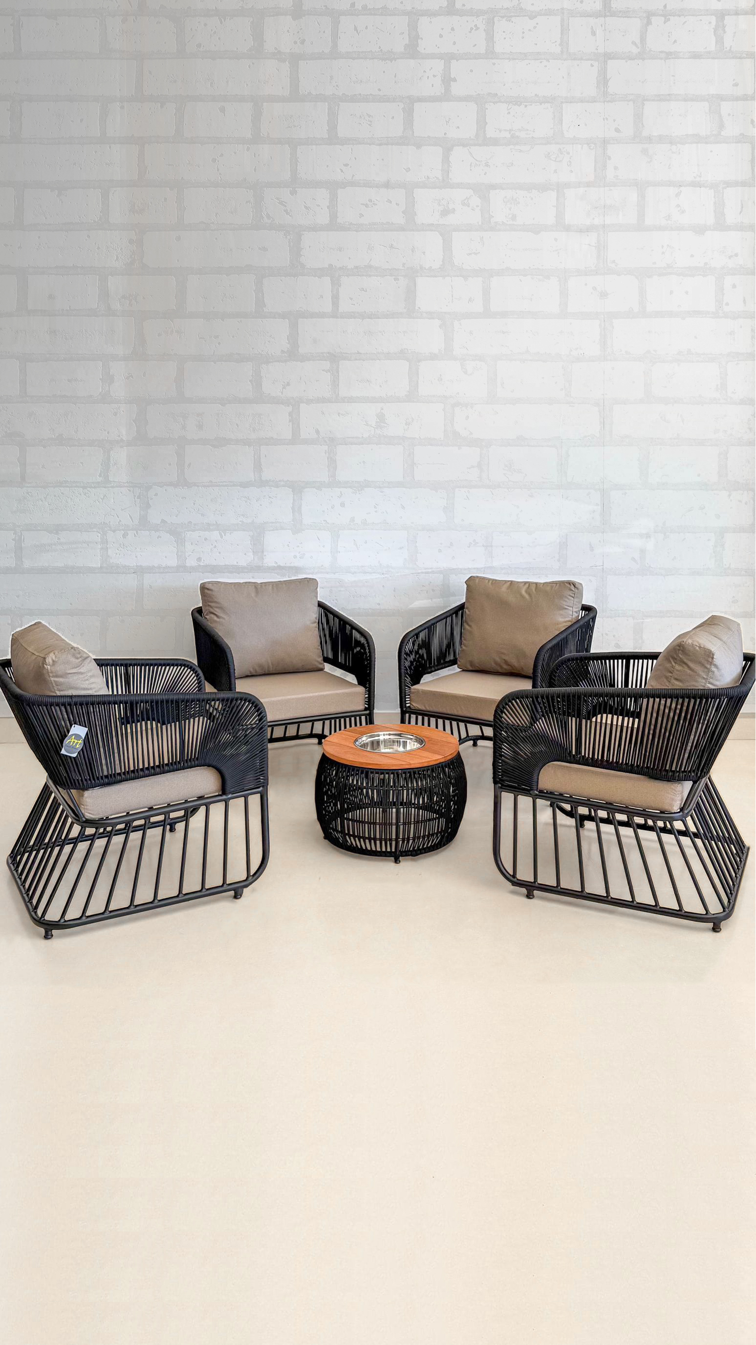 Conjunto Lounge Corda Náutica Preto 4 Poltronas